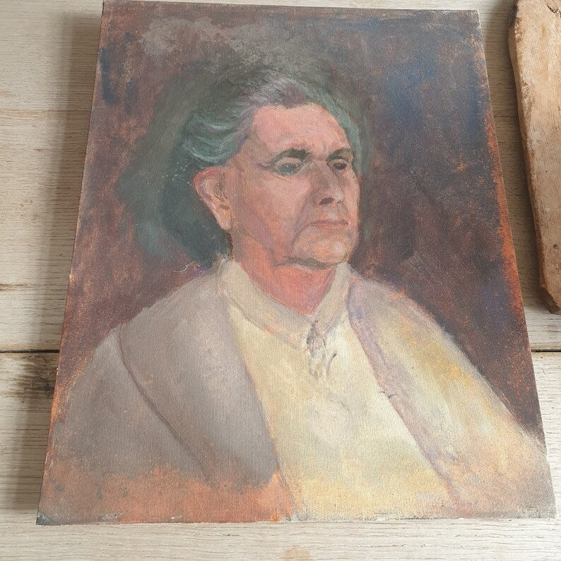 Vintage Portrait of a Woman ,  Oil Painting, Oil on Board